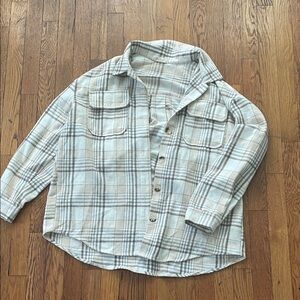 Plaid Shirt Jacket - Gray and Cream